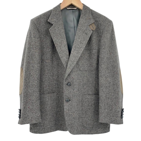 Hunt Club Other - Mens Tweed Jacket 42S US Size Large HUNT CLUB USA Tailored Gray Wool Blazer